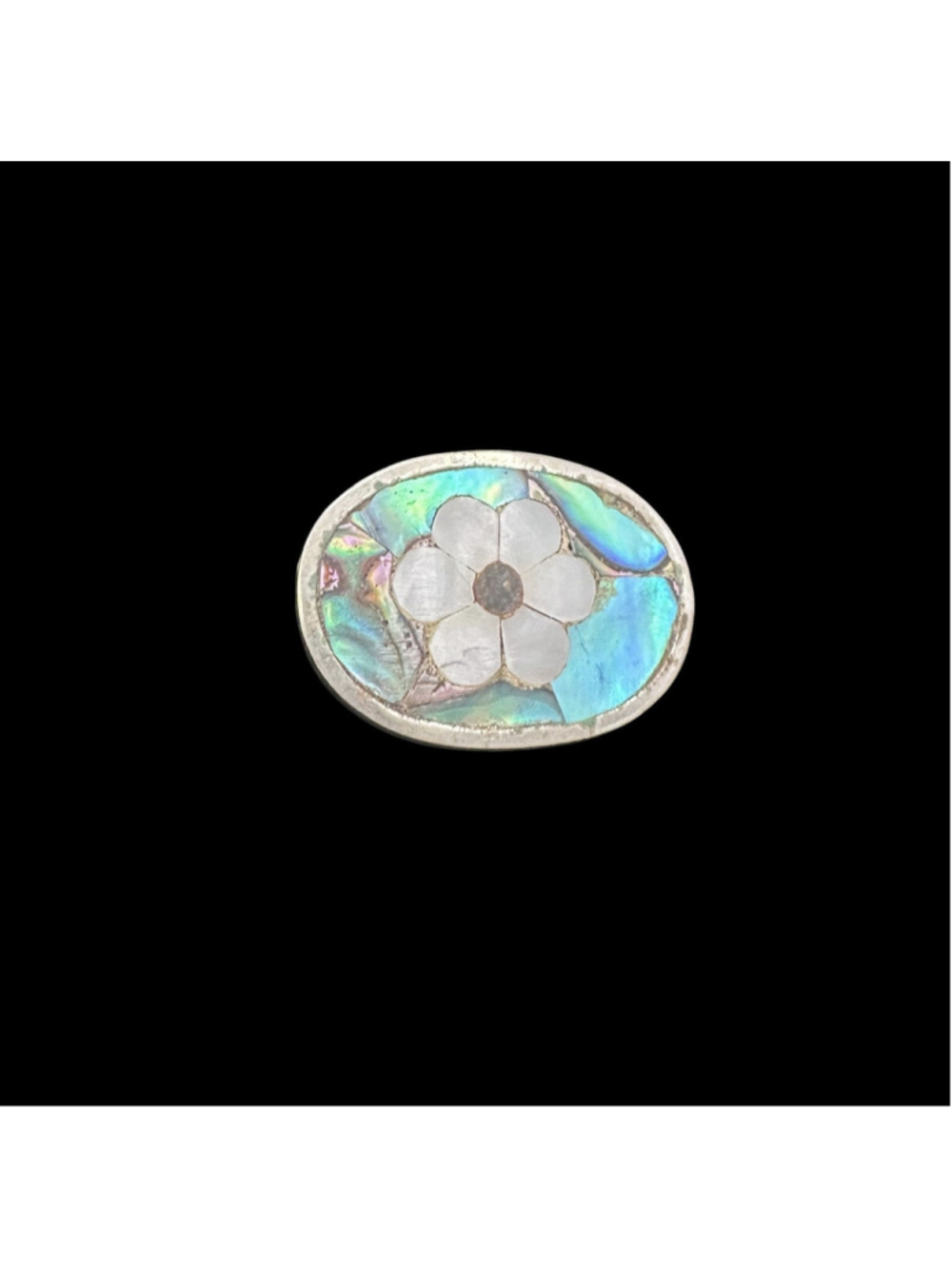 Vintage Mexico Alpaca Silver Abalone Mother Of Pearl Inlay Mosiac Pendant